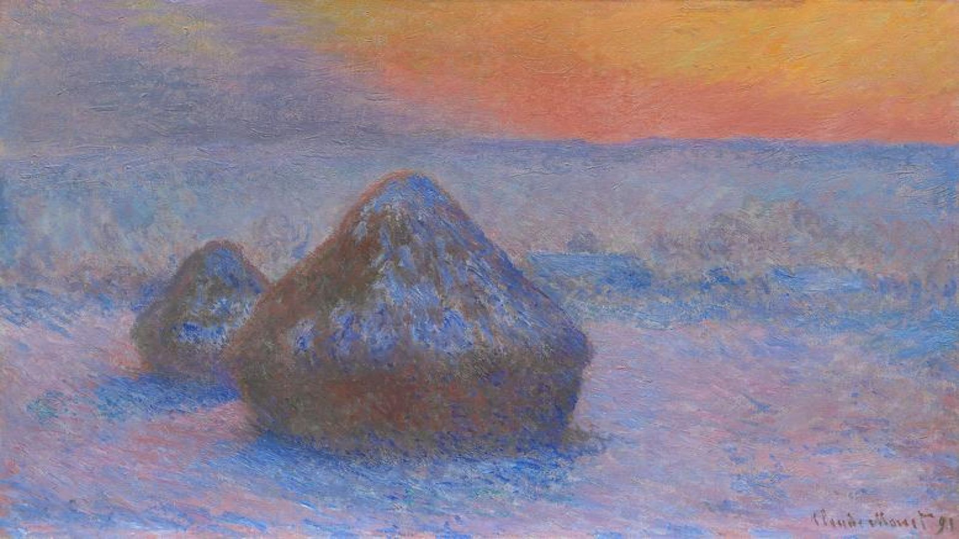 Wheatstacks, Snow Effect, Morning